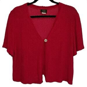 Vintage Teddi Dresses Cardigan Made in USA Red Textured Knit 14 Cropped Sweater